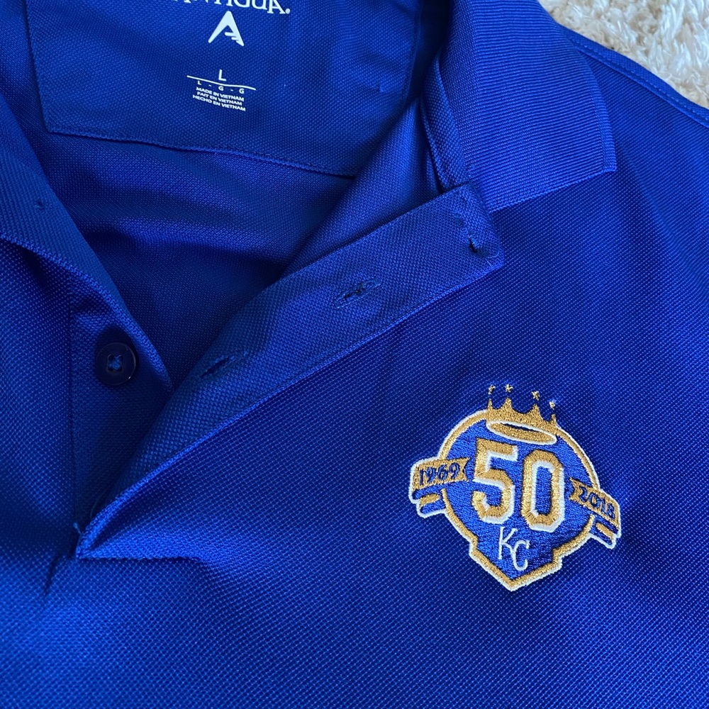 Men’s L Antigua KC Royals 50th Anniversary Polo (KC Royals, Franchise Ann’y)